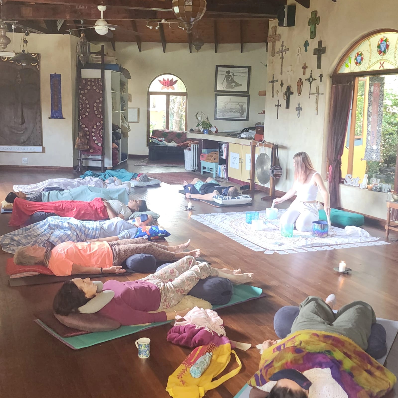 Healing ceremony with traditional elements and sacred space